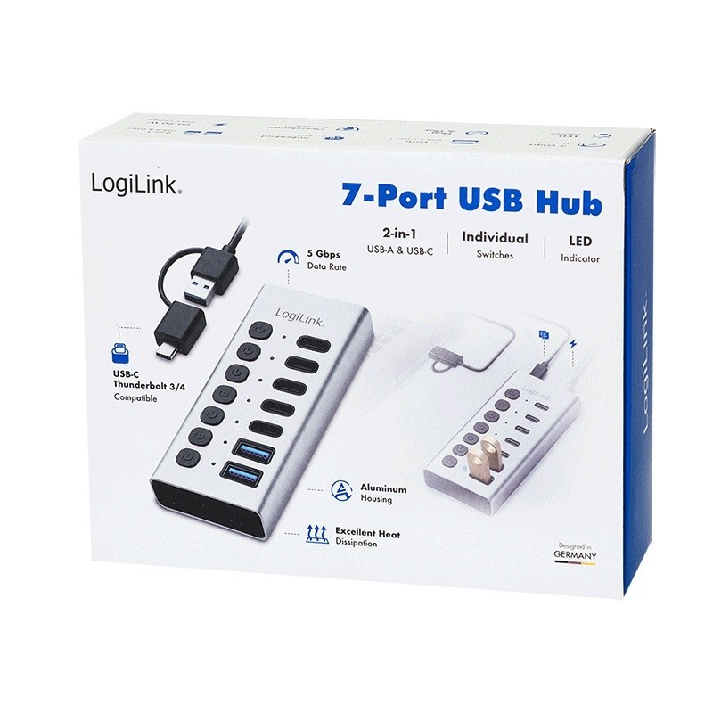 Hub 7xUSB-A/C z przełącznikiem on/off | PartsPC.pl