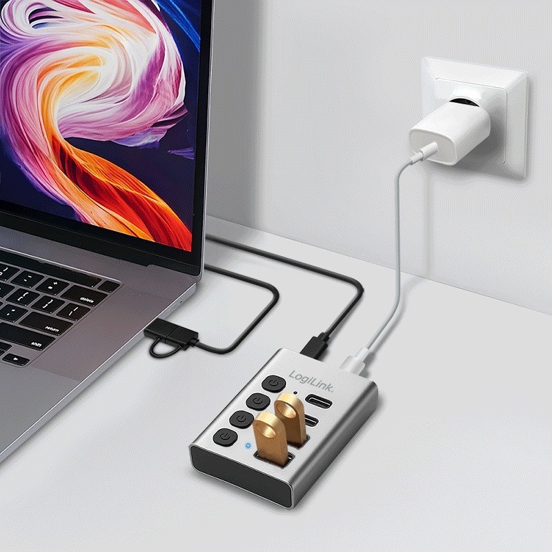 Hub 4xUSB3.2 Gen1 z przełącznikiem on/off | PartsPC.pl