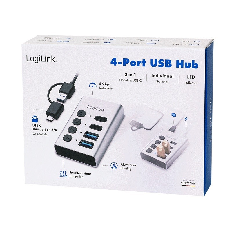 Hub 4xUSB3.2 Gen1 z przełącznikiem on/off | PartsPC.pl