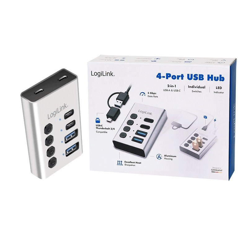 Hub 4xUSB3.2 Gen1 z przełącznikiem on/off | PartsPC.pl