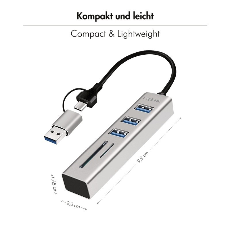 Hub 3xUSB3.0 z czytnikiem kart pamięci | PartsPC.pl