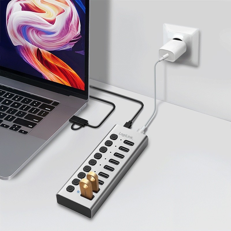 Hub USB3.2 10-portow USB-A/C, funkcja on/off | PartsPC.pl