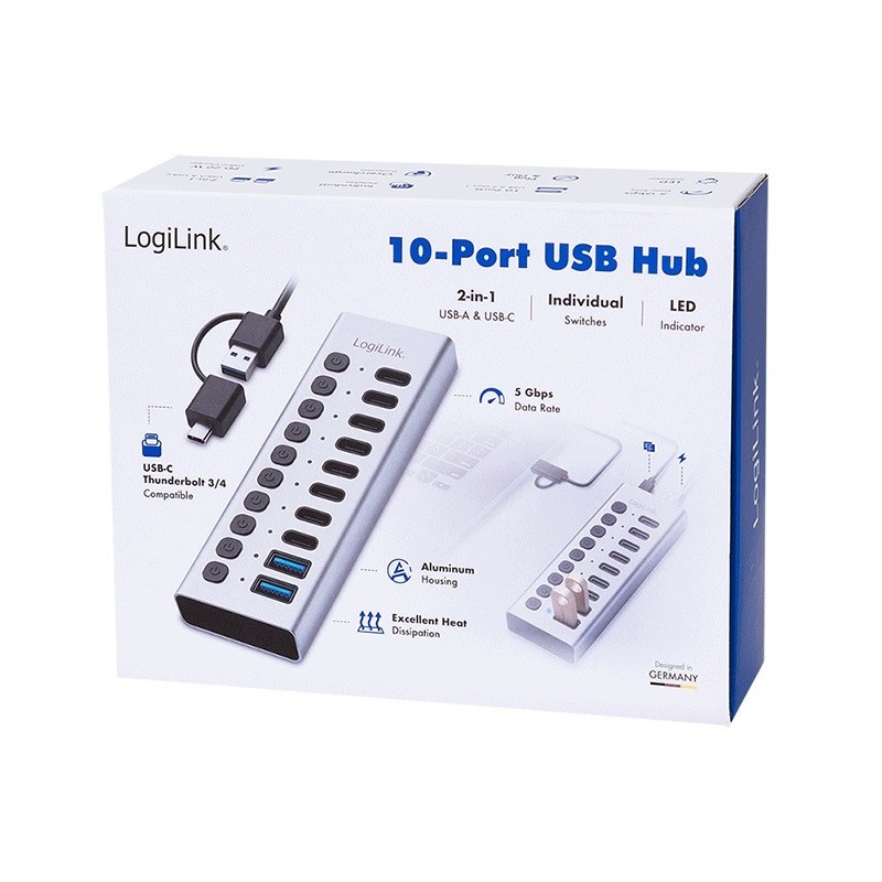 Hub USB3.2 10-portow USB-A/C, funkcja on/off | PartsPC.pl