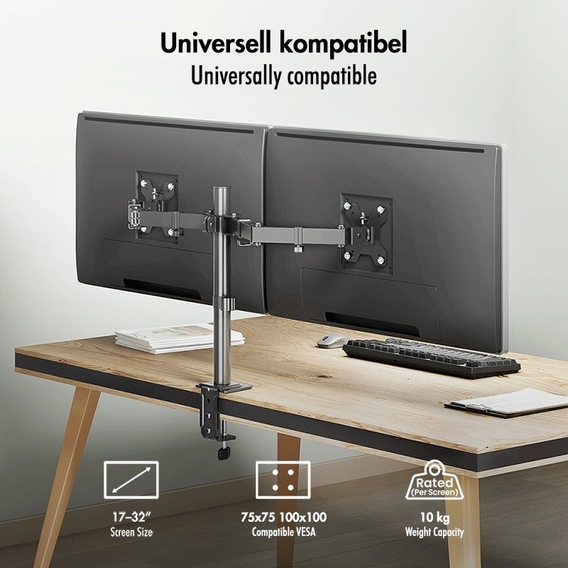 Uchwyt do monitora 2x 17-32',10kg max na ramie | PartsPC.pl