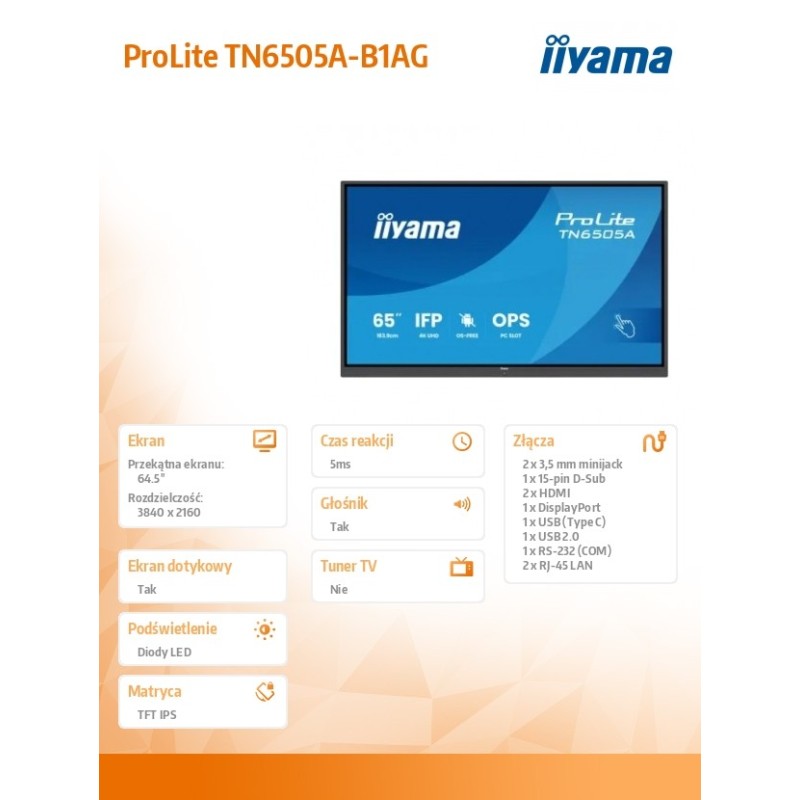 Monitor 65 cali TN6505A-B1AG IPS,4K,40pkt,500cd,nonOS,1200:1… | PartsPC.pl