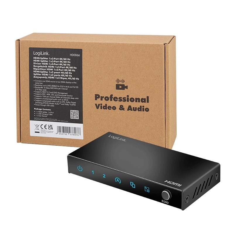 Splitter HDMI, 1x2-Port 4K/60Hz | PartsPC.pl