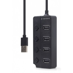 HUB 4-portowy USB 2.0 z przełącznikami, czarny | PartsPC.pl
