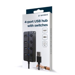 HUB 4-portowy USB 2.0 z przełącznikami, czarny | PartsPC.pl