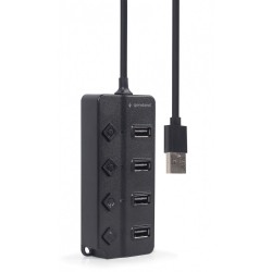 HUB 4-portowy USB 2.0 z przełącznikami, czarny | PartsPC.pl