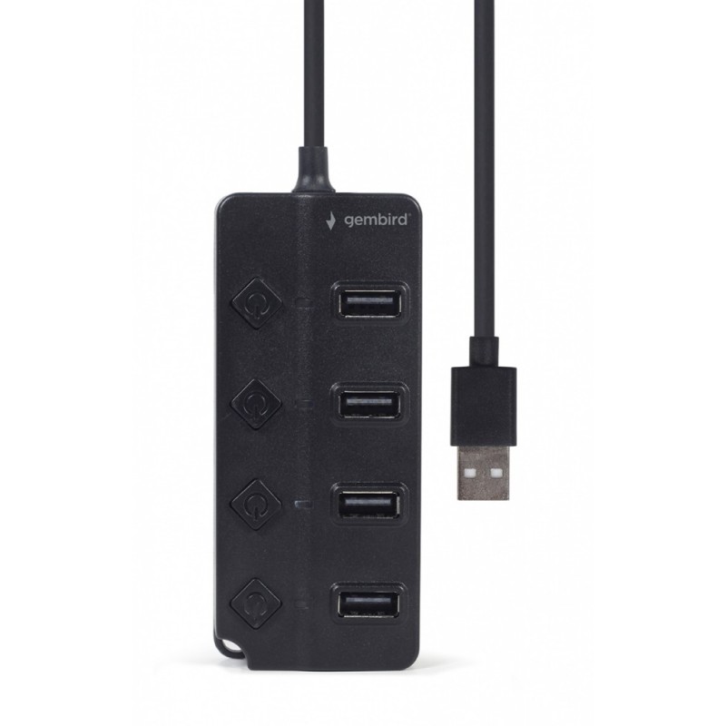 HUB 4-portowy USB 2.0 z przełącznikami, czarny | PartsPC.pl