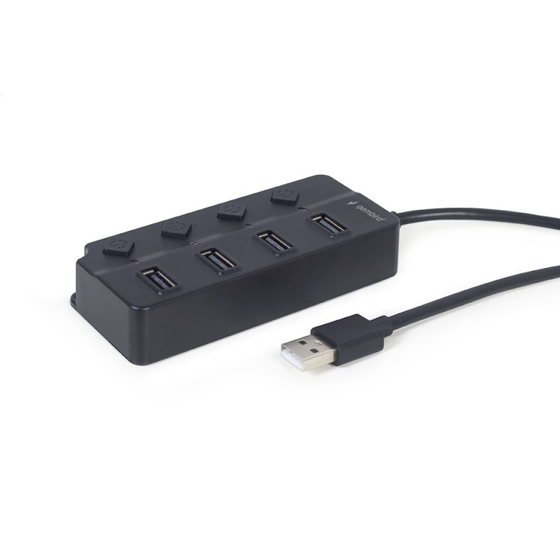 HUB 4-portowy USB 2.0 z przełącznikami, czarny | PartsPC.pl