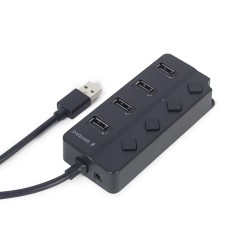 HUB 4-portowy USB 2.0 z przełącznikami, czarny | PartsPC.pl