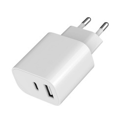 Ładowarka uniwersalna USB 2-portowa (A+C), 2.4 A, biała | PartsPC.pl