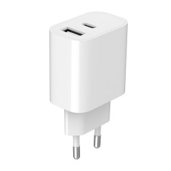 Ładowarka uniwersalna USB 2-portowa (A+C), 2.4 A, biała | PartsPC.pl