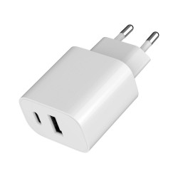 Ładowarka uniwersalna USB 2-portowa (A+C), 2.4 A, biała | PartsPC.pl
