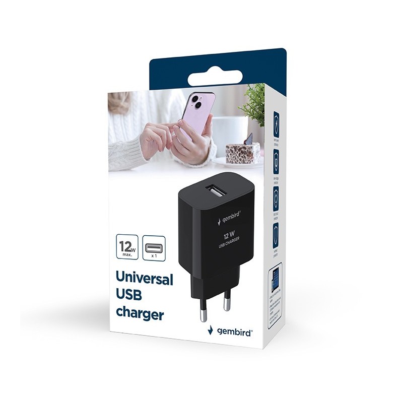 Ładowarka uniwersalna USB, 2.4 A, czarna | PartsPC.pl