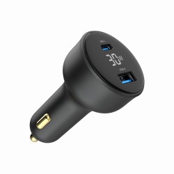 Szybka ładowarka samochodowa 2xUSB-A+C, Type-C (PD), LCD, 30… | PartsPC.pl