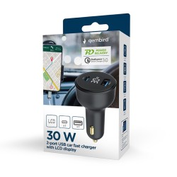 Szybka ładowarka samochodowa 2xUSB-A+C, Type-C (PD), LCD, 30… | PartsPC.pl