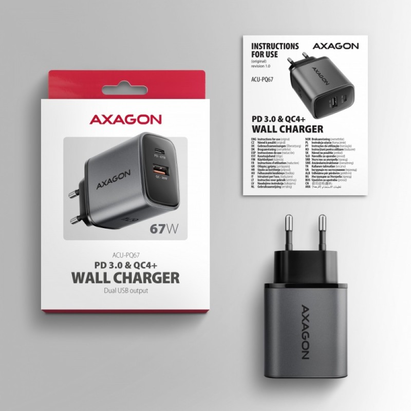 ACU-PQ67 Ładowarka sieciowa PD&QC 67W 2-port GaN, USB-A + US… | PartsPC.pl