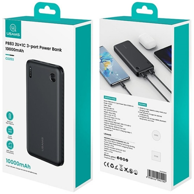 Powerbank PB83 10000mAh PD 2xUSB-A USB-C biały | PartsPC.pl