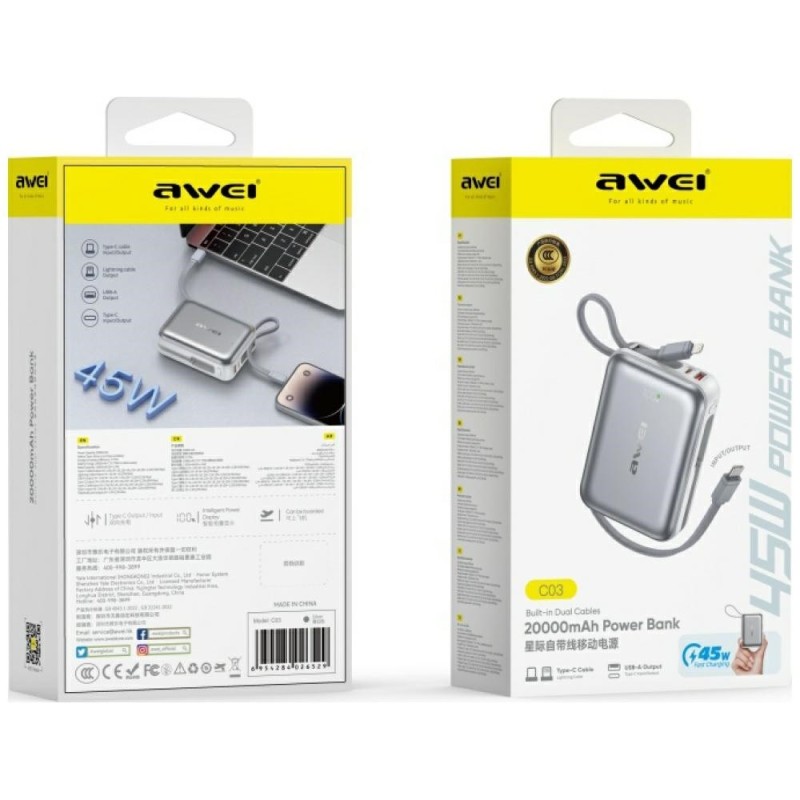 Powerbank C03 20000mAh 45W USB-A/USB-C + kable Lightning    … | PartsPC.pl