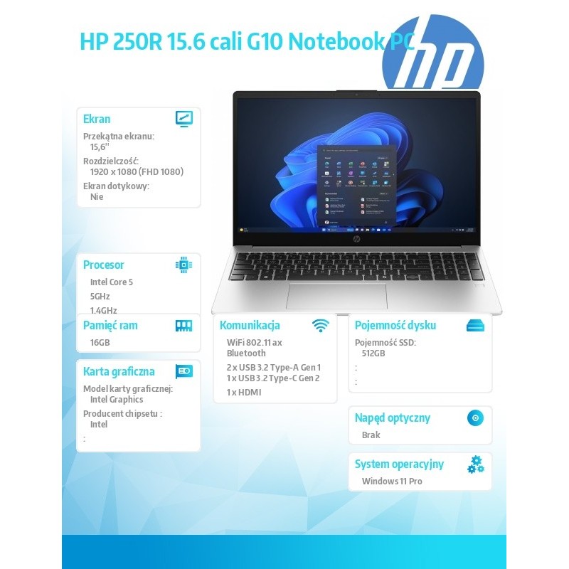 Notebook 250R G10 5-120U 512GB/16GB/W11P/15,6 cali D4TJ1ET | PartsPC.pl