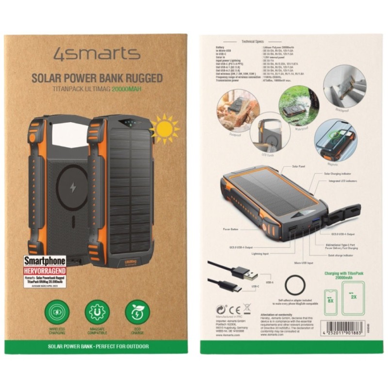 Powerbank Solarny 20000mAh TitanPack Rugged Ultimag Czarny | PartsPC.pl