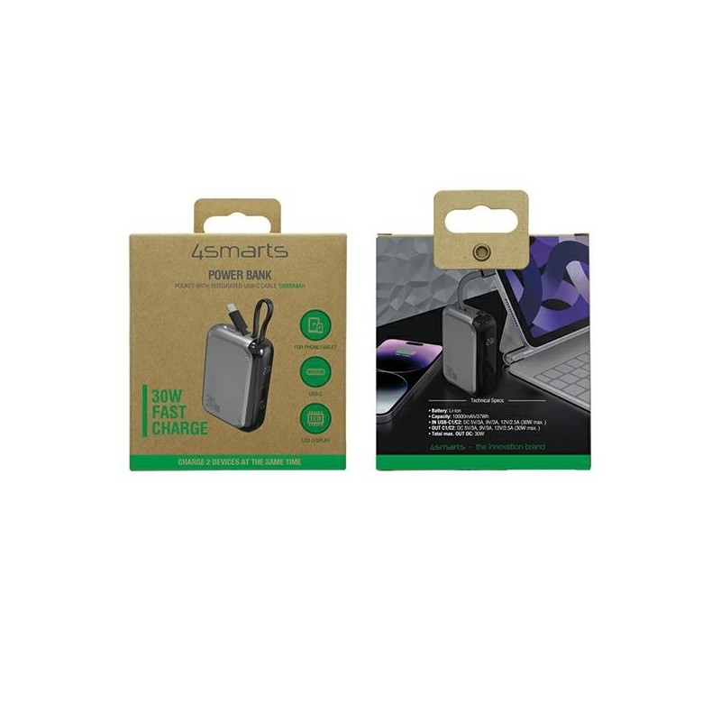 Powerbank Pocket 30W 10000mAh wbudowany kabel USB-C 15cm | PartsPC.pl