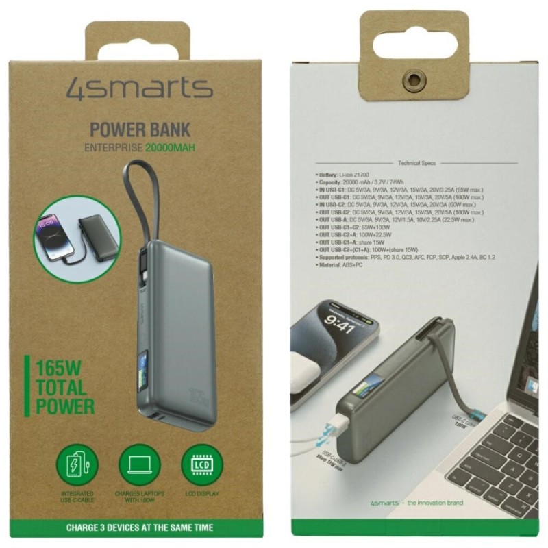 Powerbank Enterprise 20000mAh 165W z wbudowanym kablem USB-C… | PartsPC.pl
