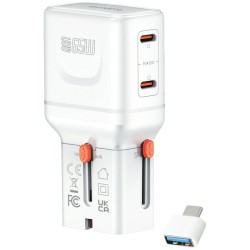 Ładowarka podróżna World Travel 65W USB-C + USB-A Biała | PartsPC.pl
