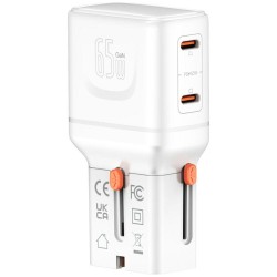 Ładowarka podróżna World Travel 65W USB-C + USB-A Biała | PartsPC.pl