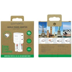 Ładowarka podróżna World Travel 65W USB-C + USB-A Biała | PartsPC.pl