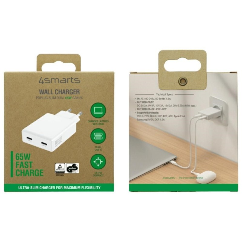 Ładowarka sieciowa PDPlug 65W GaN 2xUSB-C Biała | PartsPC.pl