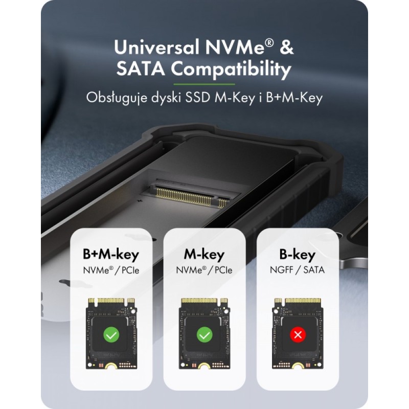 Obudowa M.2 NVMe i SATA USB 3.2 Gen 2, 10 Gbit/s IB-1827MCP-… | PartsPC.pl