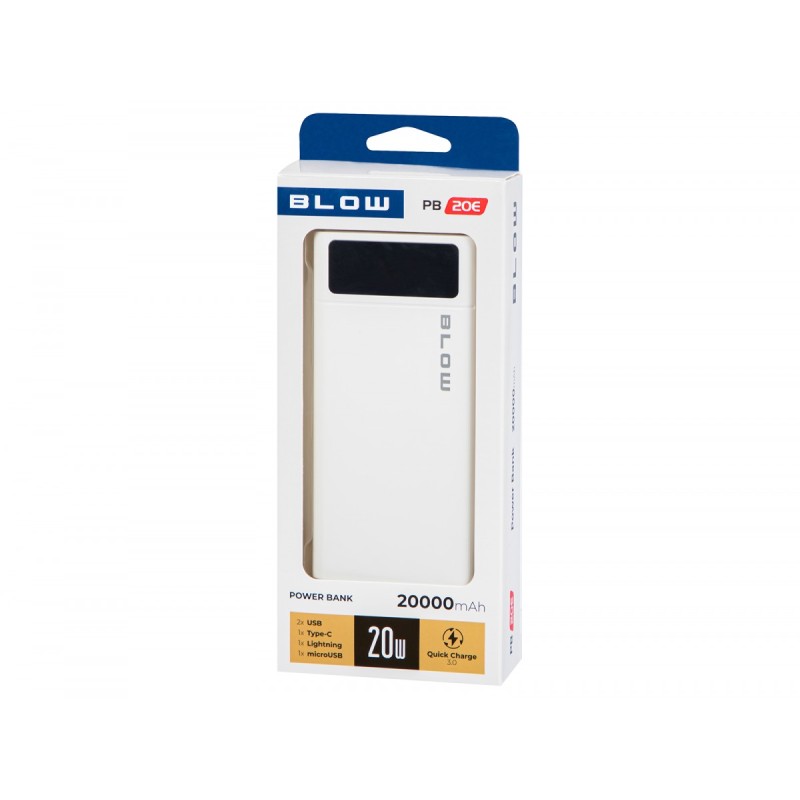 PowerBank PB20E QC+PD 20W 20000mAh+lightning Biały | PartsPC.pl