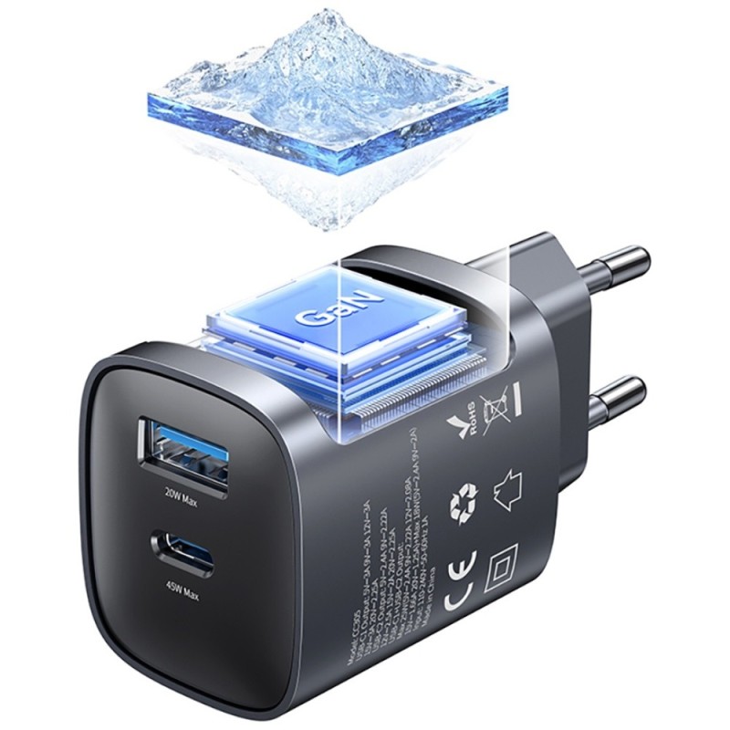 Ładowarka sieciowa T66 45W CC290 GaN Fast charge 1xUSB-A 1xU… | PartsPC.pl