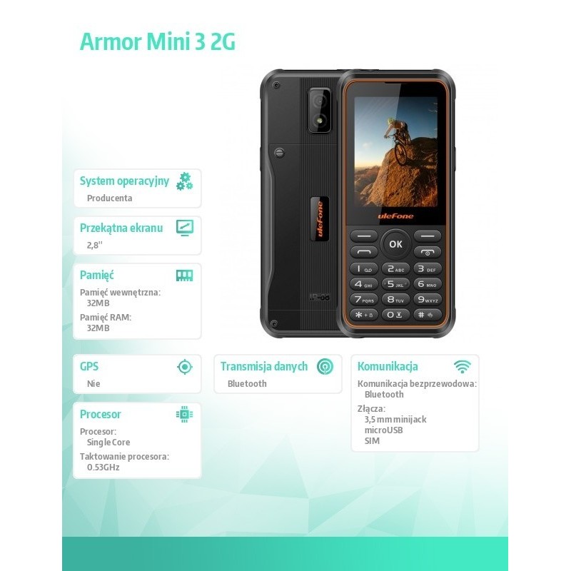 Telefon Armor Mini 3 2G 2.8 cala czarny | PartsPC.pl