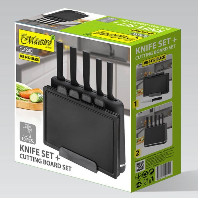 Zestaw noży + desek na podstawce MR-1412-BLACK | PartsPC.pl