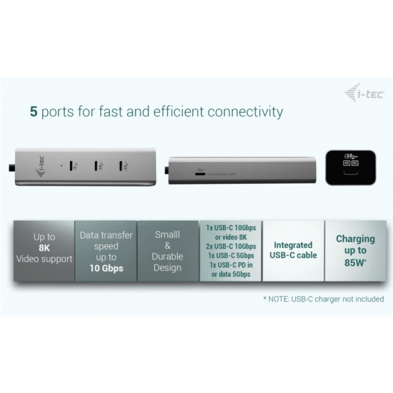 HUB USB-C Charging Metal 5 port with USB-C video 8K + Power … | PartsPC.pl