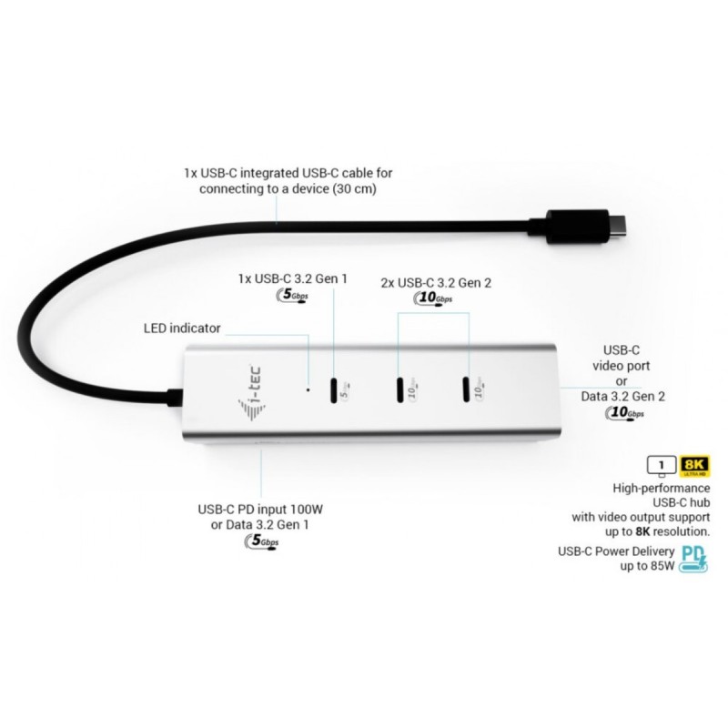 HUB USB-C Charging Metal 5 port with USB-C video 8K + Power … | PartsPC.pl