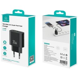 Ładowarka sieciowa 30W 1xUSB-C 1xUSB-A Fast czarging Czarna | PartsPC.pl