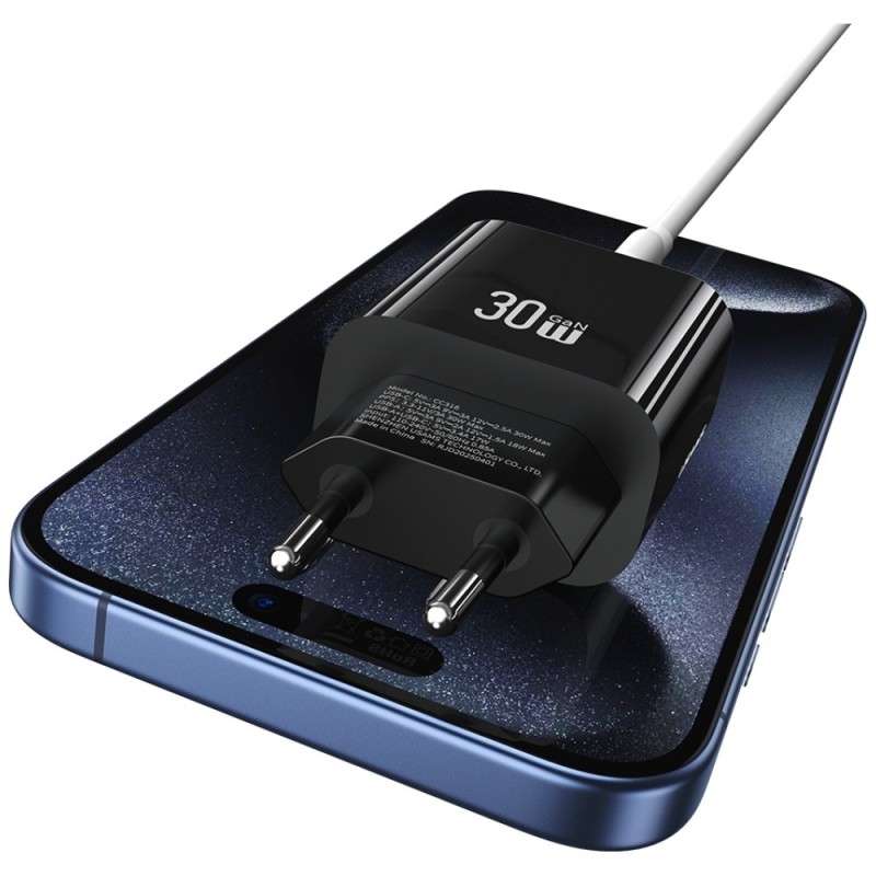 Ładowarka sieciowa 30W 1xUSB-C 1xUSB-A Fast czarging Czarna | PartsPC.pl