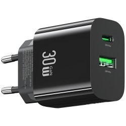 Ładowarka sieciowa 30W 1xUSB-C 1xUSB-A Fast czarging Czarna | PartsPC.pl