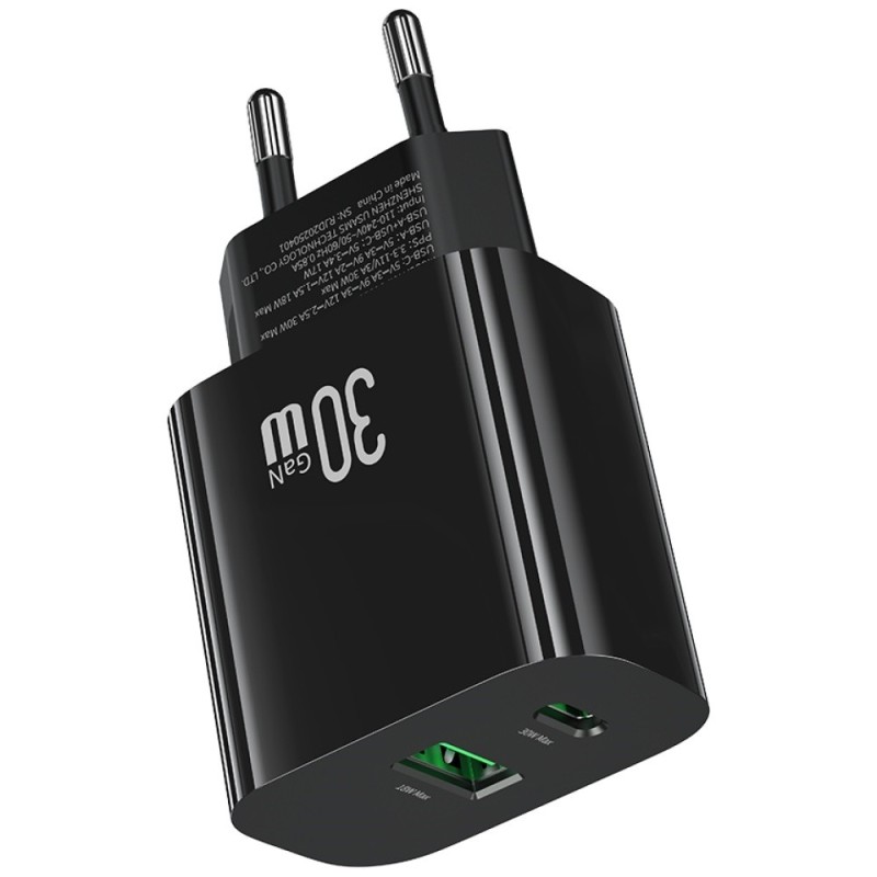 Ładowarka sieciowa 30W 1xUSB-C 1xUSB-A Fast czarging Czarna | PartsPC.pl