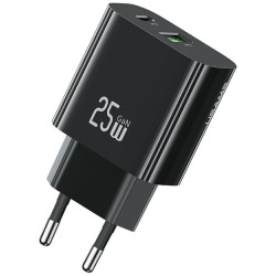 Ładowarka sieciowa 25W 1xUSB-C 1xUSB-A Fast Charging Czarna | PartsPC.pl