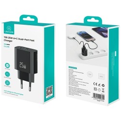 Ładowarka sieciowa 25W 1xUSB-C 1xUSB-A Fast Charging Czarna | PartsPC.pl