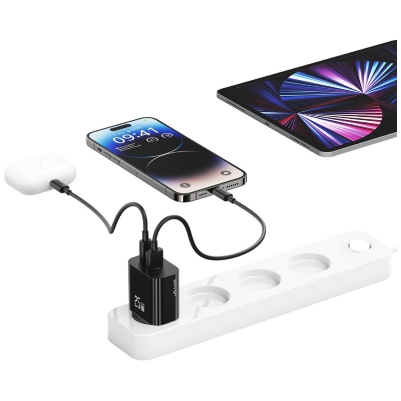 Ładowarka sieciowa 25W 1xUSB-C 1xUSB-A Fast Charging Czarna | PartsPC.pl