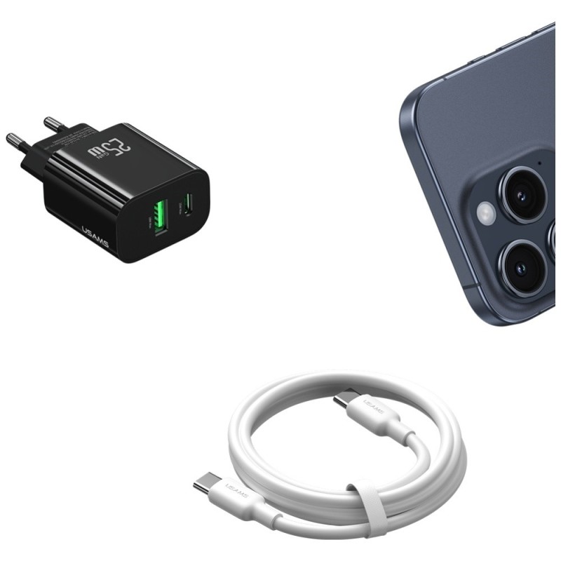 Ładowarka sieciowa 25W 1xUSB-C 1xUSB-A Fast Charging Czarna | PartsPC.pl