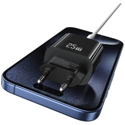 Ładowarka sieciowa 25W 1xUSB-C 1xUSB-A Fast Charging Czarna | PartsPC.pl