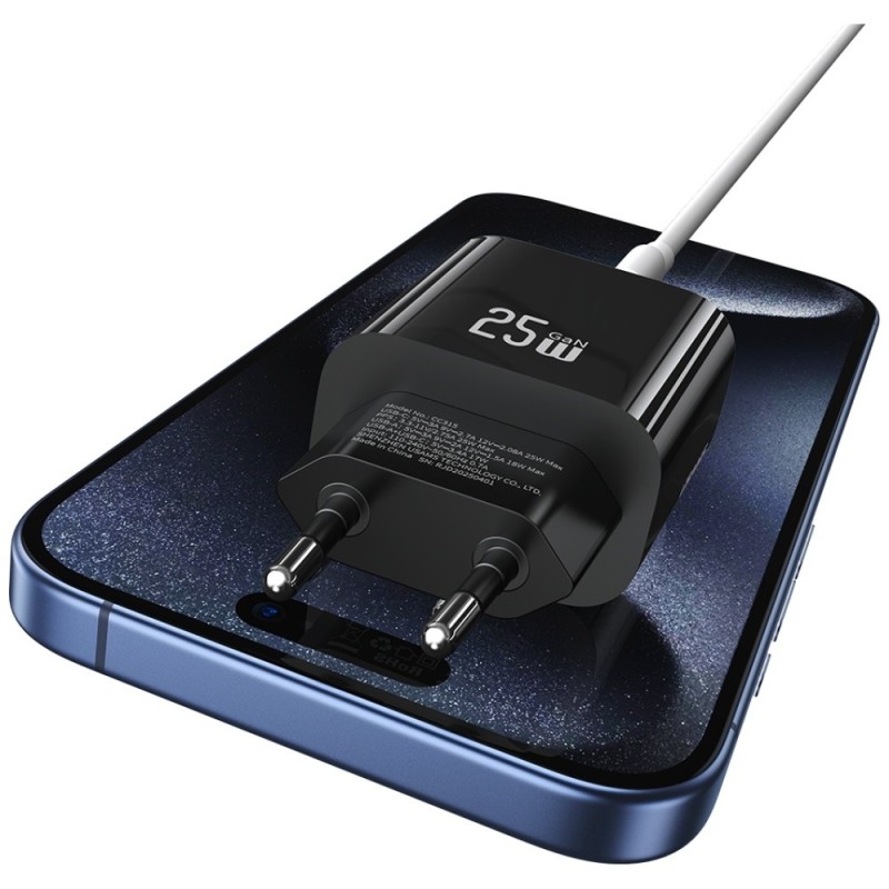 Ładowarka sieciowa 25W 1xUSB-C 1xUSB-A Fast Charging Czarna | PartsPC.pl